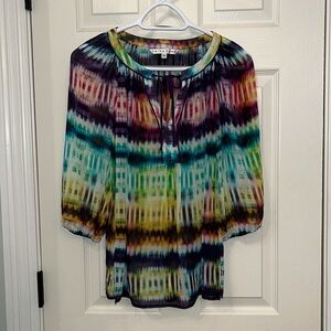 Trina Turk Waverly Silk Multicolor‎ Blouse Size P Retro Festival Bohemian Sheer